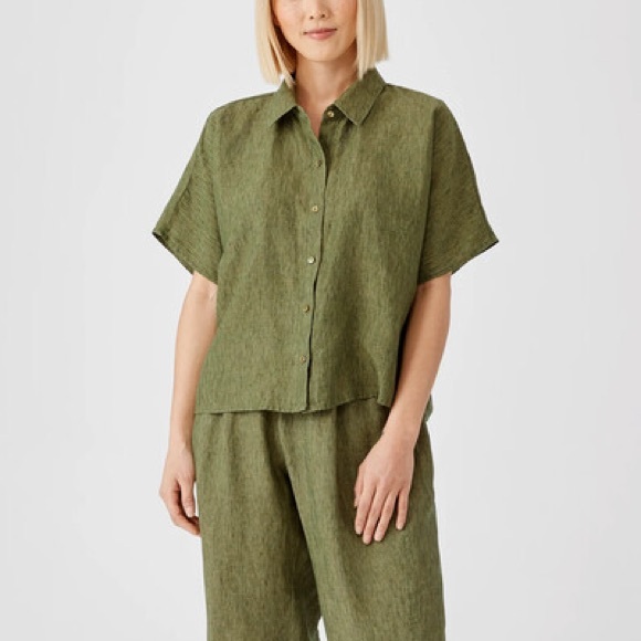 Eileen Fisher Tops - Eileen Fisher Washed Organic Linen Delave Short-Sleeve Shirt